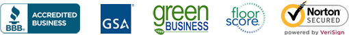 IncStores accreditations: BBB Accreditated Business, GSA, green Business, floor score, Norton Secured powered by VeriSign